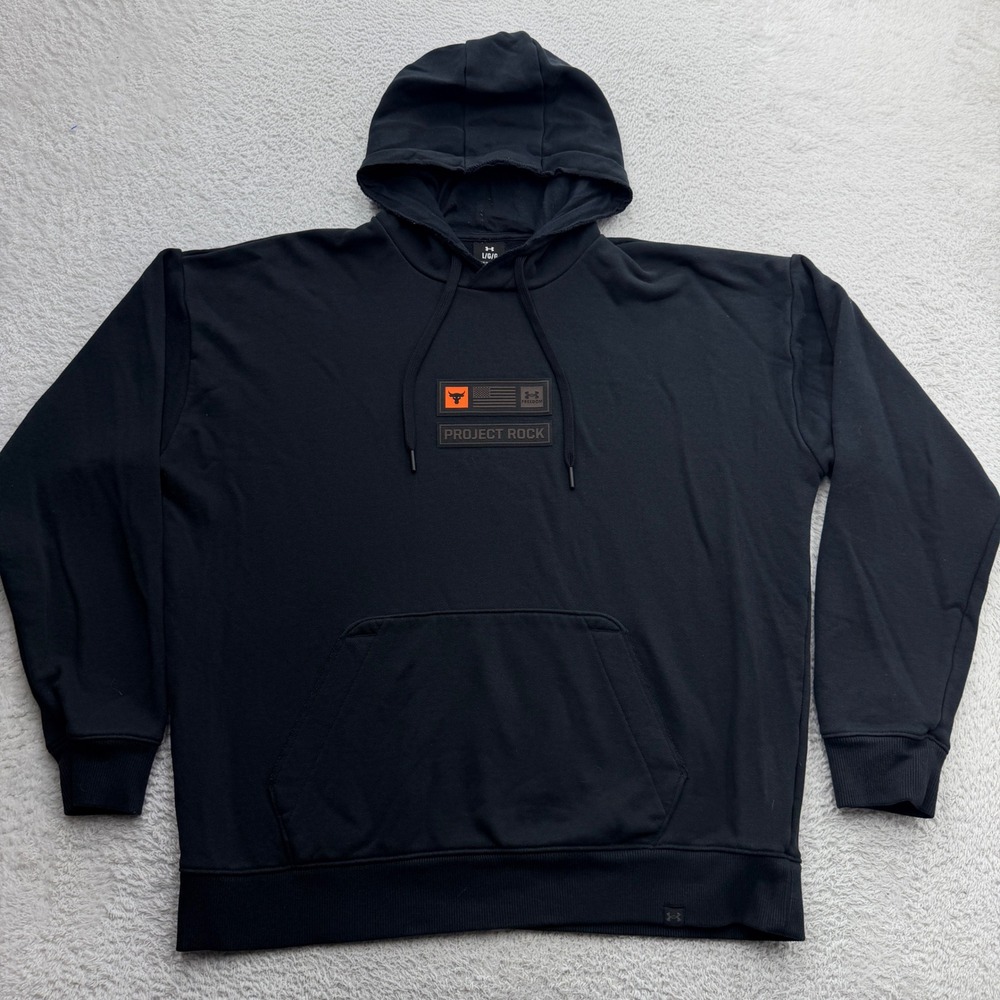 Under Armour Project Rock Freedom Hoodie Black Mens Large Brahma Bull Flag Logo